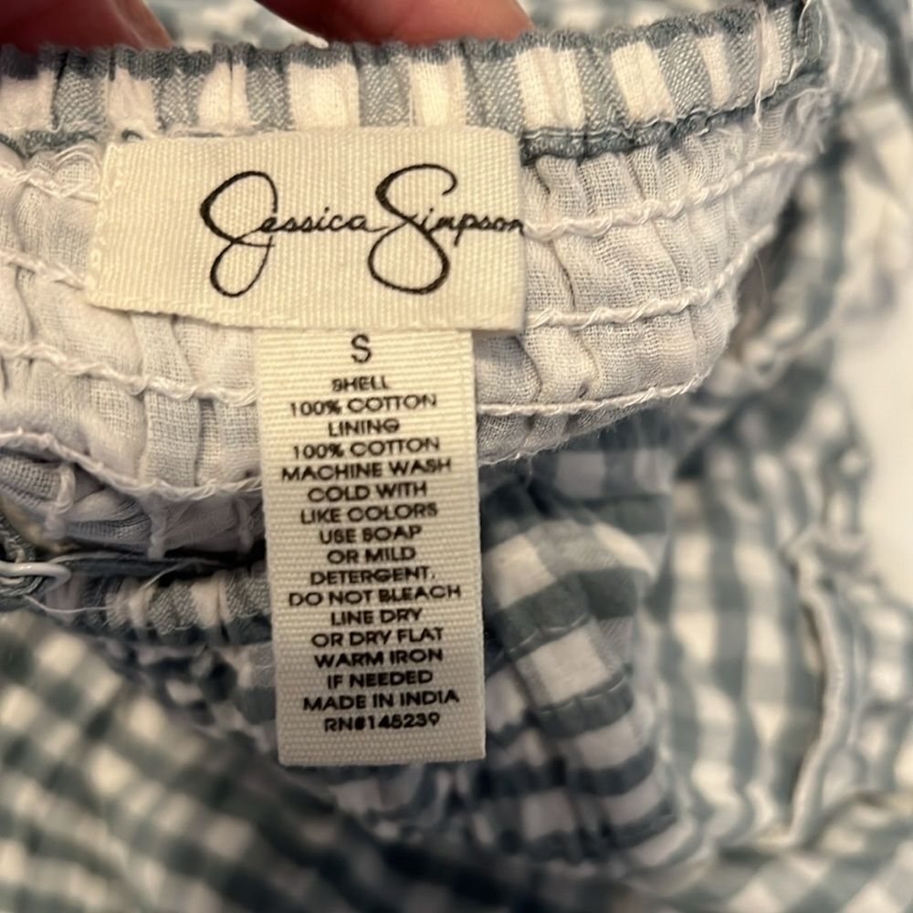 Jessica Simpson szS Blue and White Gingham Checkered Dress with Lace Trim EUC - Picture 5 of 9